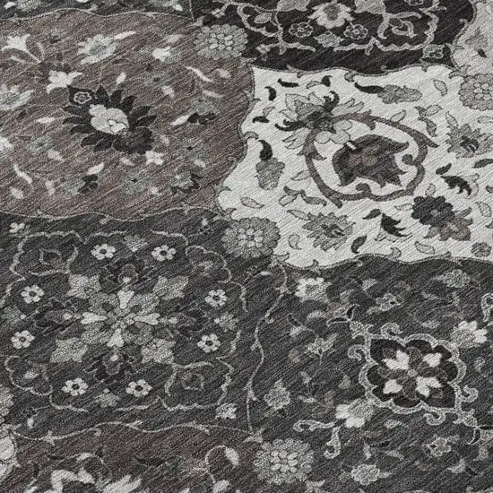 Gray Charcoal And Ivory Floral Medallion Washable Indoor Outdoor Area Rug Photo 7