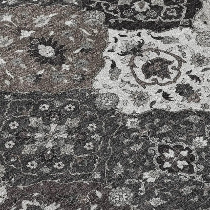Gray Charcoal And Ivory Floral Medallion Washable Indoor Outdoor Area Rug Photo 7
