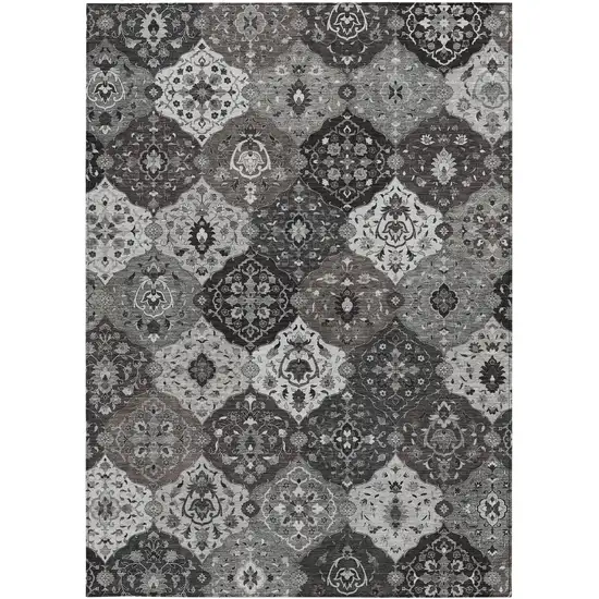 Gray Charcoal And Ivory Floral Medallion Washable Indoor Outdoor Area Rug Photo 4