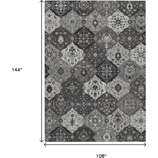Gray Charcoal And Ivory Floral Medallion Washable Indoor Outdoor Area Rug Photo 3