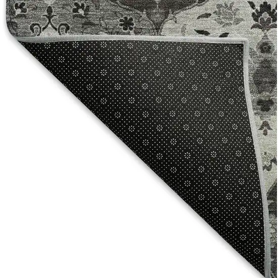 Gray Charcoal And Ivory Floral Medallion Washable Indoor Outdoor Area Rug Photo 5
