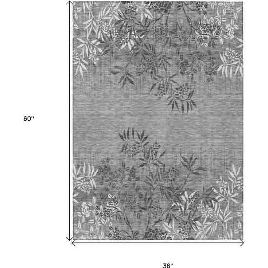 Gray Charcoal And Ivory Floral Washable Indoor Outdoor Area Rug Photo 3