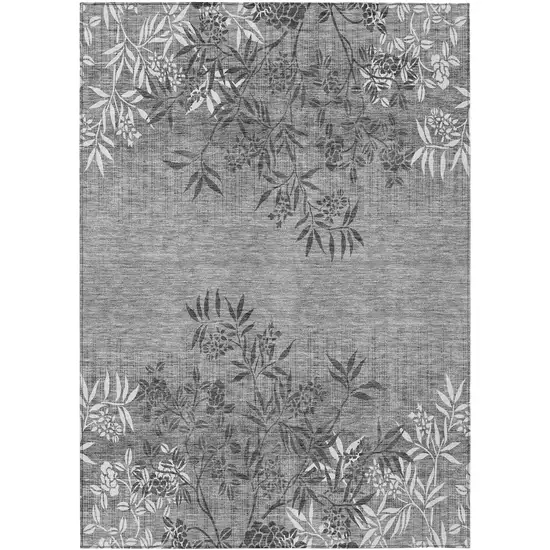 Gray Charcoal And Ivory Floral Washable Indoor Outdoor Area Rug Photo 2
