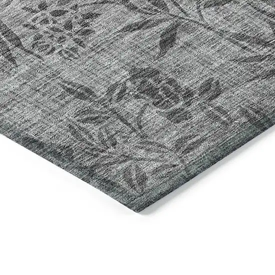 Gray Charcoal And Ivory Floral Washable Indoor Outdoor Area Rug Photo 5