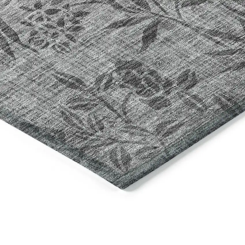 Gray Charcoal And Ivory Floral Washable Indoor Outdoor Area Rug Photo 5