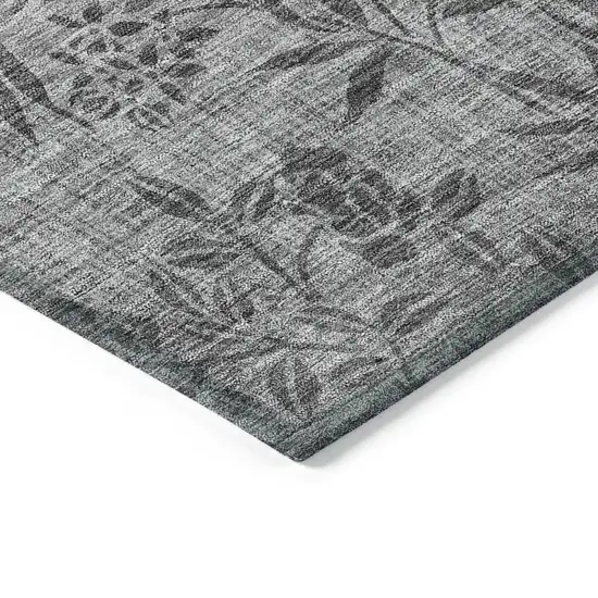 Gray Charcoal And Ivory Floral Washable Indoor Outdoor Area Rug Photo 5