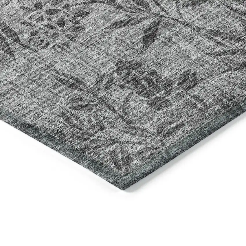Gray Charcoal And Ivory Floral Washable Indoor Outdoor Area Rug Photo 5