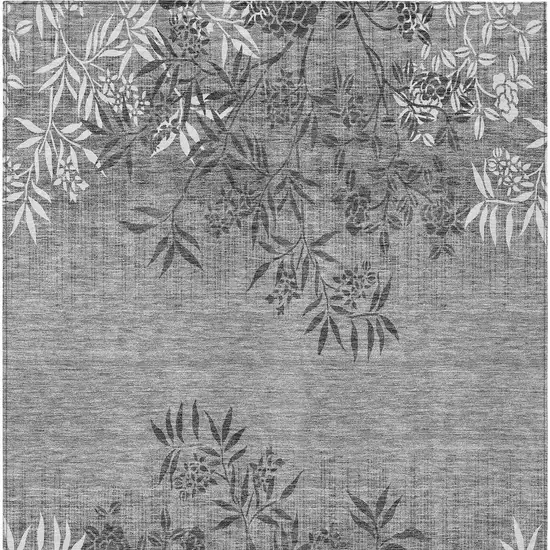 Gray Charcoal And Ivory Floral Washable Indoor Outdoor Area Rug Photo 7