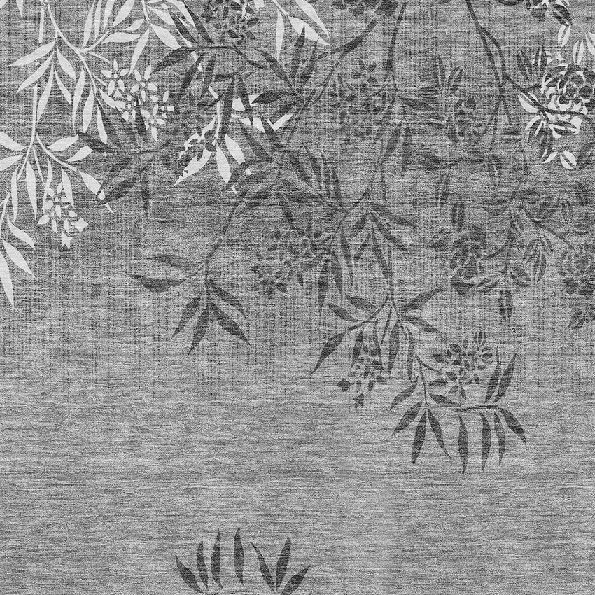 Gray Charcoal And Ivory Floral Washable Indoor Outdoor Area Rug Photo 6