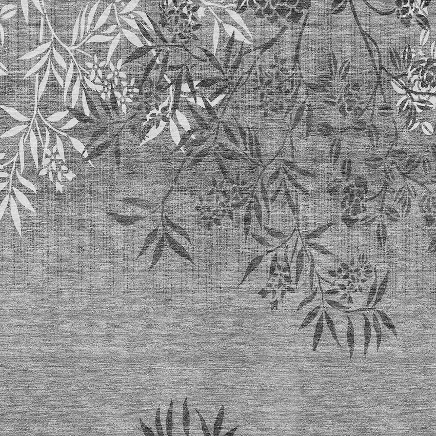 Gray Charcoal And Ivory Floral Washable Indoor Outdoor Area Rug Photo 6