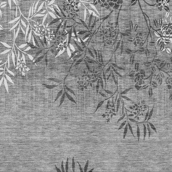 Gray Charcoal And Ivory Floral Washable Indoor Outdoor Area Rug Photo 6