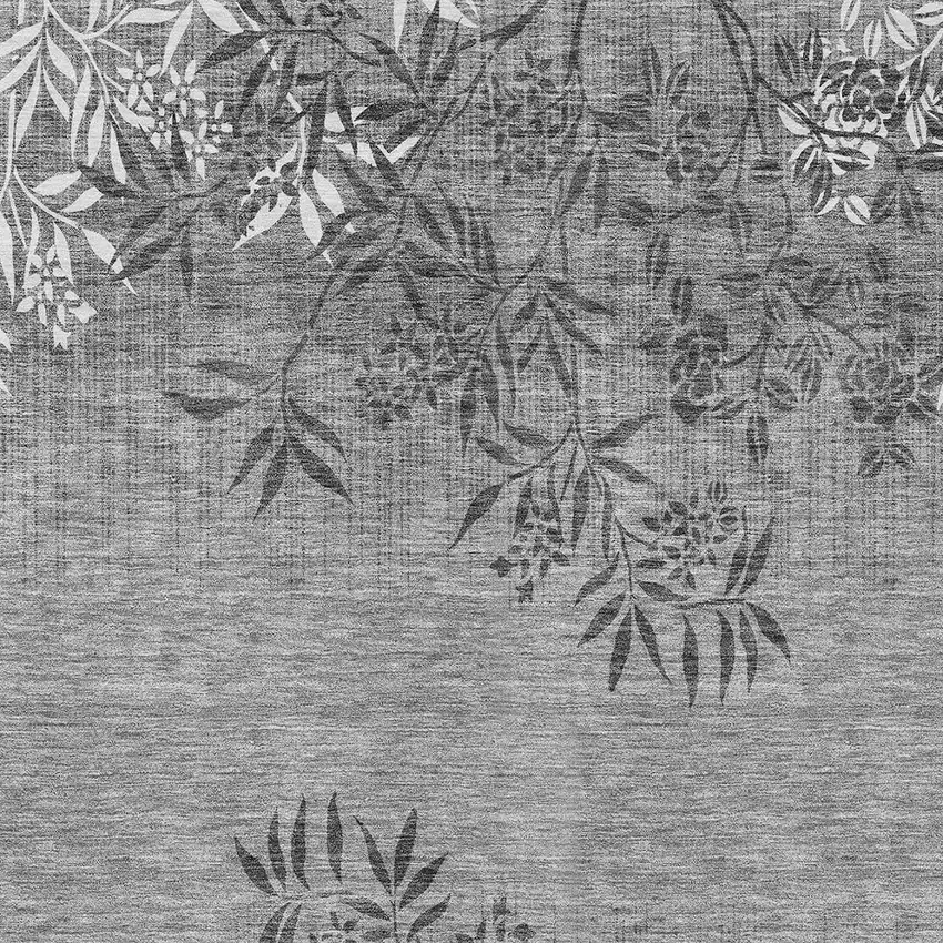 Gray Charcoal And Ivory Floral Washable Indoor Outdoor Area Rug Photo 6