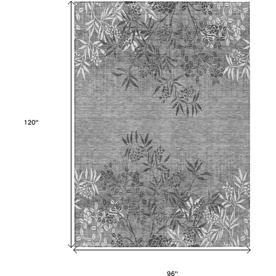 Gray Charcoal And Ivory Floral Washable Indoor Outdoor Area Rug Photo 3