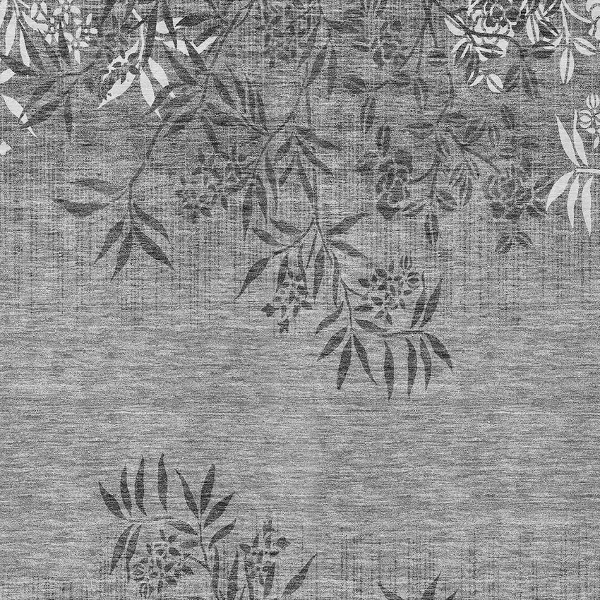 Gray Charcoal And Ivory Floral Washable Indoor Outdoor Area Rug Photo 6