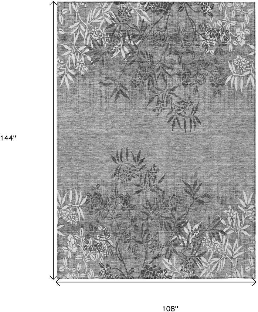 Gray Charcoal And Ivory Floral Washable Indoor Outdoor Area Rug Photo 3