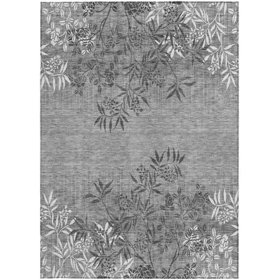 Gray Charcoal And Ivory Floral Washable Indoor Outdoor Area Rug Photo 6