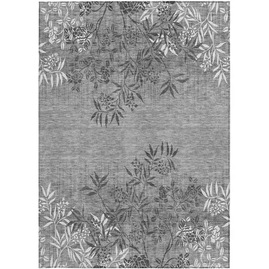 Gray Charcoal And Ivory Floral Washable Indoor Outdoor Area Rug Photo 6