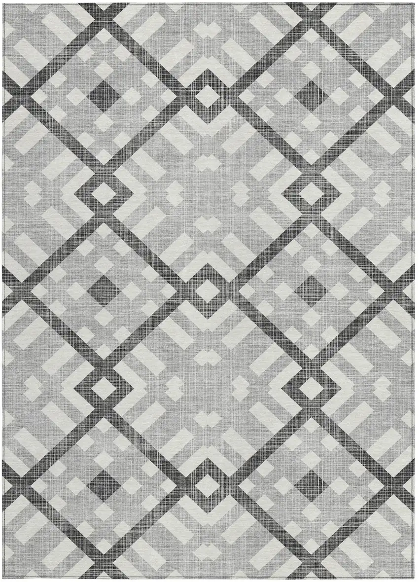 Gray Charcoal And Ivory Geometric Washable Indoor Outdoor Area Rug Photo 5