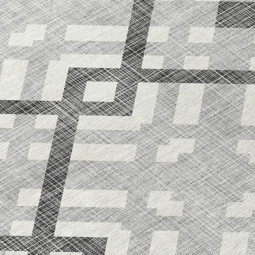 Gray Charcoal And Ivory Geometric Washable Indoor Outdoor Area Rug Photo 6