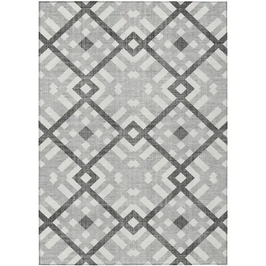 Gray Charcoal And Ivory Geometric Washable Indoor Outdoor Area Rug Photo 2