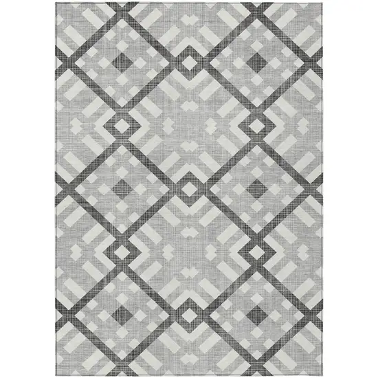 Gray Charcoal And Ivory Geometric Washable Indoor Outdoor Area Rug Photo 2