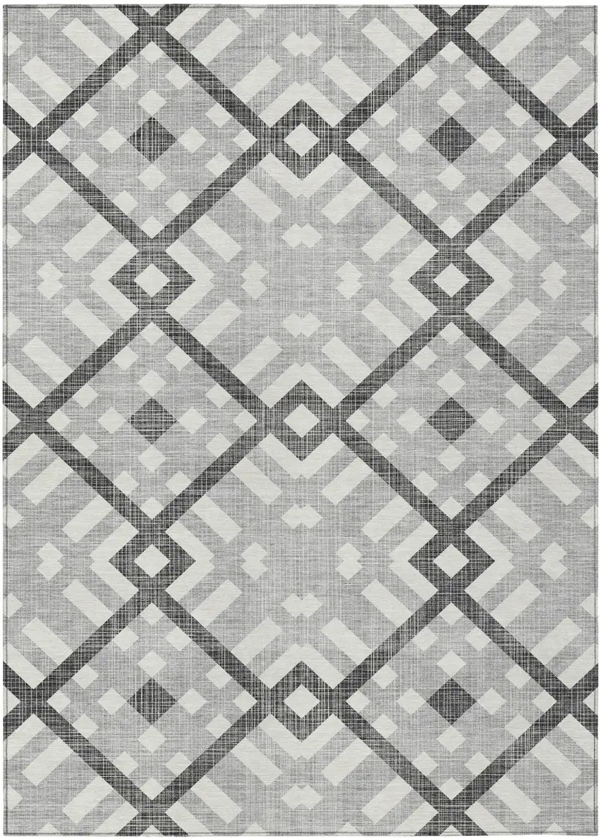 Gray Charcoal And Ivory Geometric Washable Indoor Outdoor Area Rug Photo 2