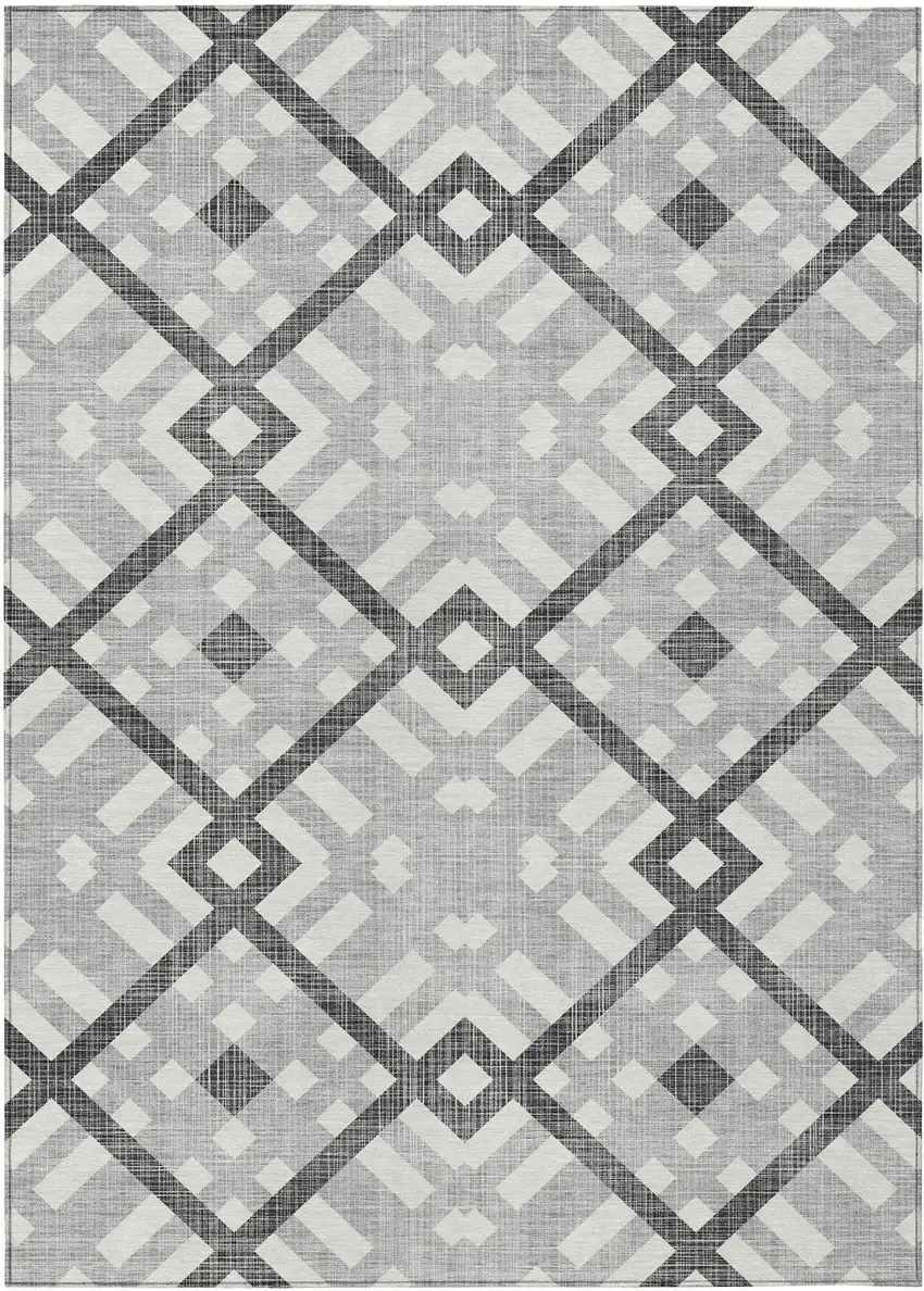 Gray Charcoal And Ivory Geometric Washable Indoor Outdoor Area Rug Photo 2