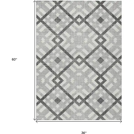Gray Charcoal And Ivory Geometric Washable Indoor Outdoor Area Rug Photo 3