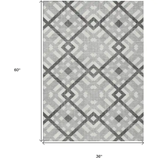 Gray Charcoal And Ivory Geometric Washable Indoor Outdoor Area Rug Photo 3