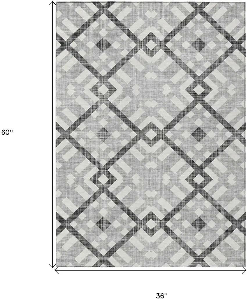 Gray Charcoal And Ivory Geometric Washable Indoor Outdoor Area Rug Photo 3