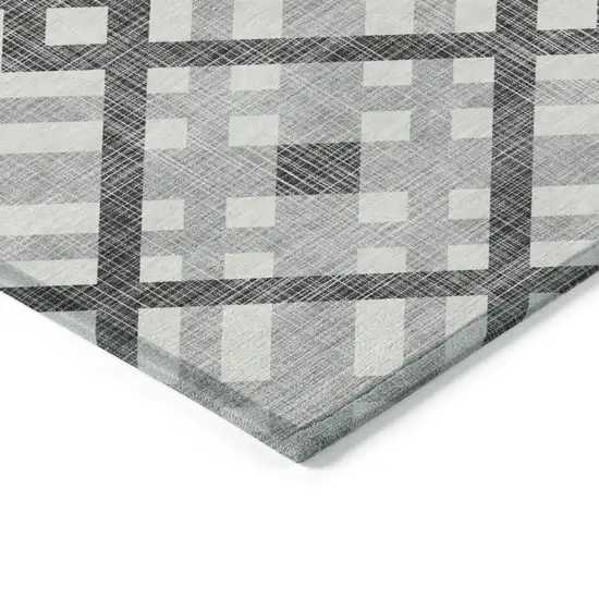 Gray Charcoal And Ivory Geometric Washable Indoor Outdoor Area Rug Photo 4