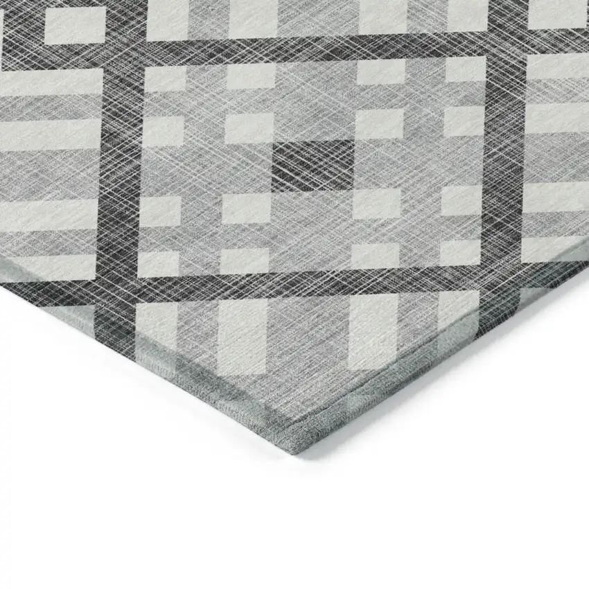 Gray Charcoal And Ivory Geometric Washable Indoor Outdoor Area Rug Photo 4