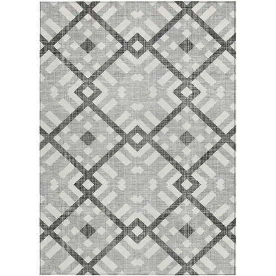 Gray Charcoal And Ivory Geometric Washable Indoor Outdoor Area Rug Photo 5