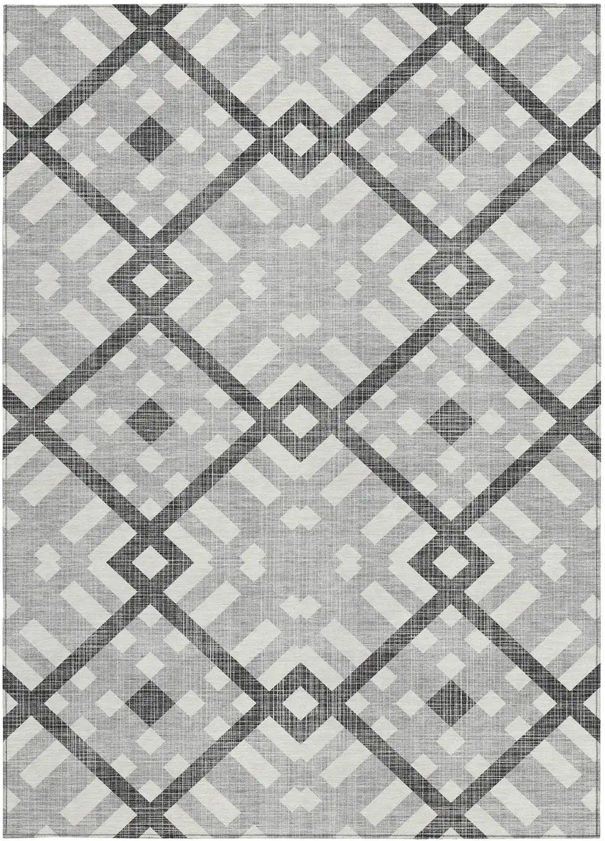 Gray Charcoal And Ivory Geometric Washable Indoor Outdoor Area Rug Photo 5
