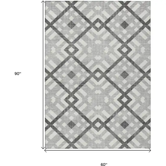 Gray Charcoal And Ivory Geometric Washable Indoor Outdoor Area Rug Photo 3