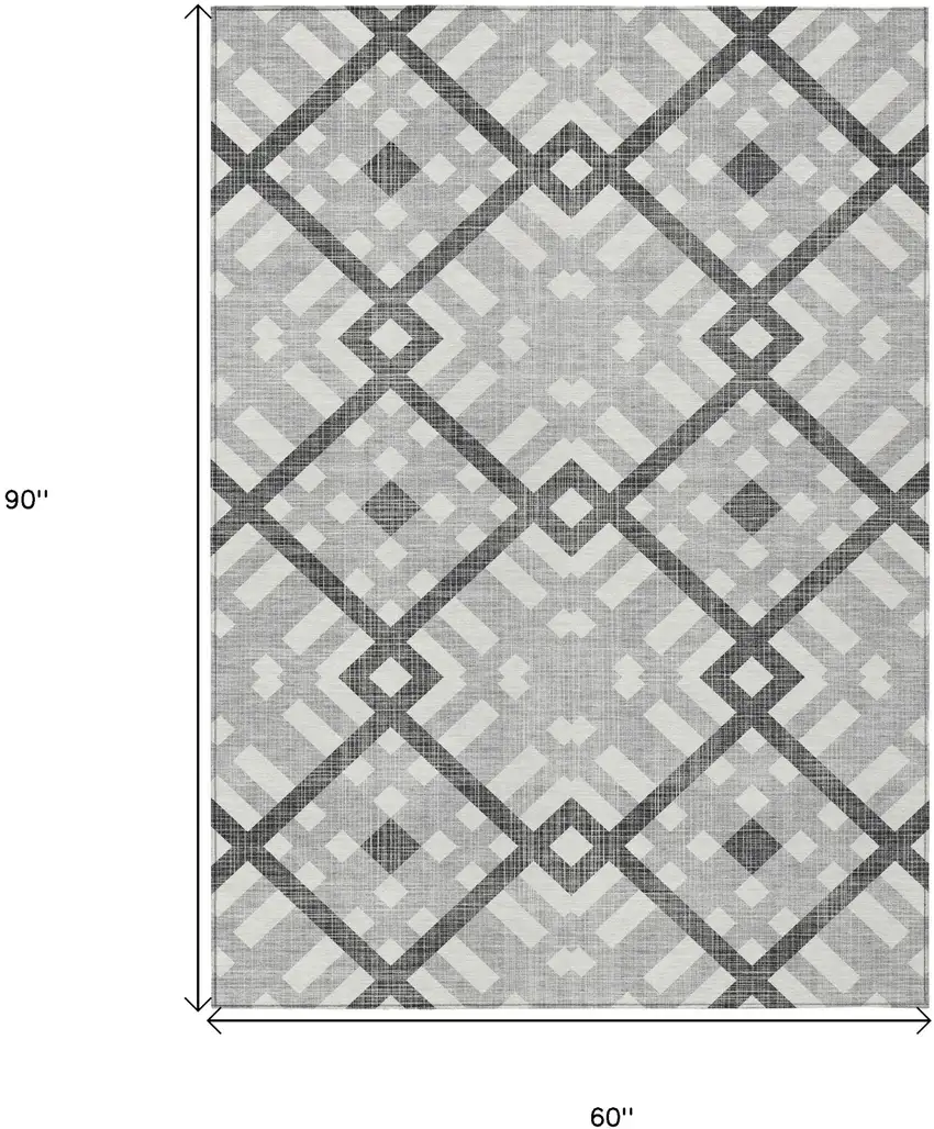 Gray Charcoal And Ivory Geometric Washable Indoor Outdoor Area Rug Photo 3