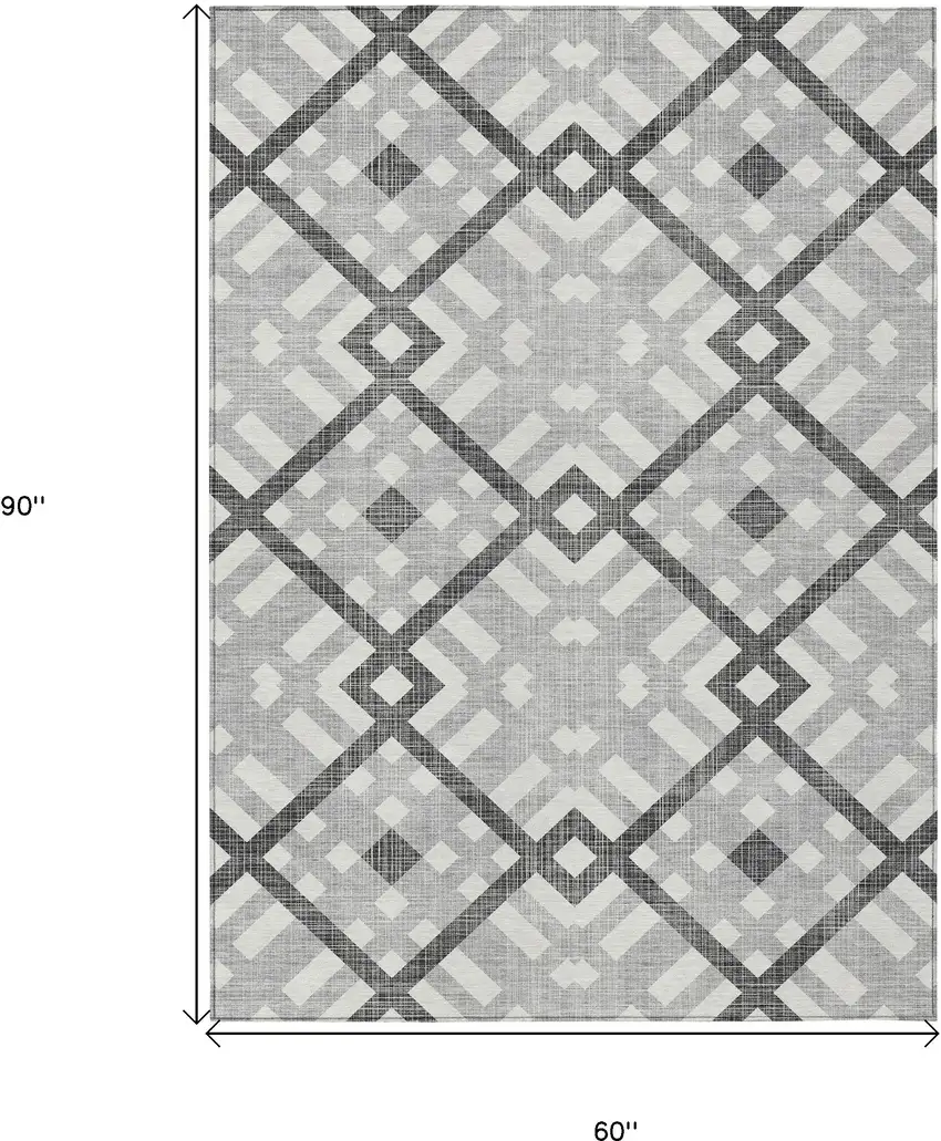 Gray Charcoal And Ivory Geometric Washable Indoor Outdoor Area Rug Photo 3