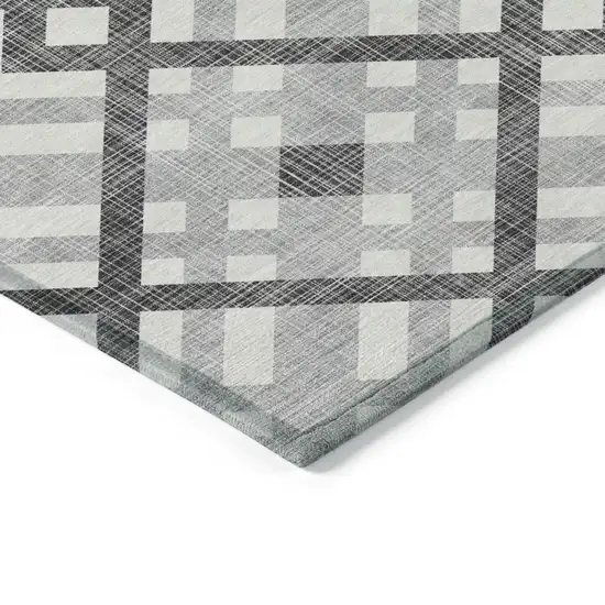 Gray Charcoal And Ivory Geometric Washable Indoor Outdoor Area Rug Photo 4
