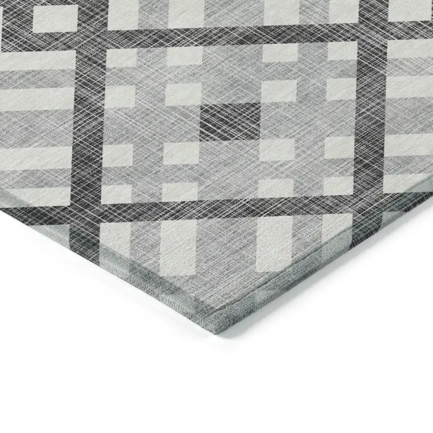 Gray Charcoal And Ivory Geometric Washable Indoor Outdoor Area Rug Photo 4