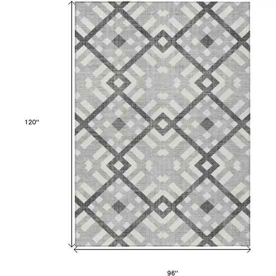 Gray Charcoal And Ivory Geometric Washable Indoor Outdoor Area Rug Photo 3