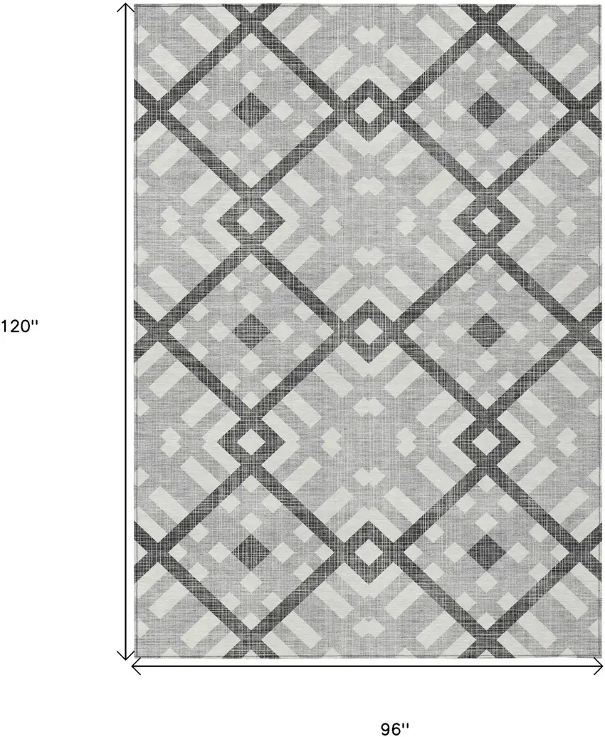 Gray Charcoal And Ivory Geometric Washable Indoor Outdoor Area Rug Photo 3