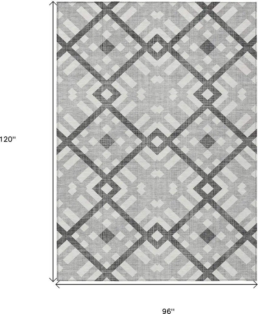 Gray Charcoal And Ivory Geometric Washable Indoor Outdoor Area Rug Photo 3