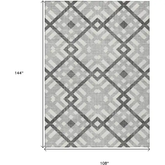 Gray Charcoal And Ivory Geometric Washable Indoor Outdoor Area Rug Photo 8