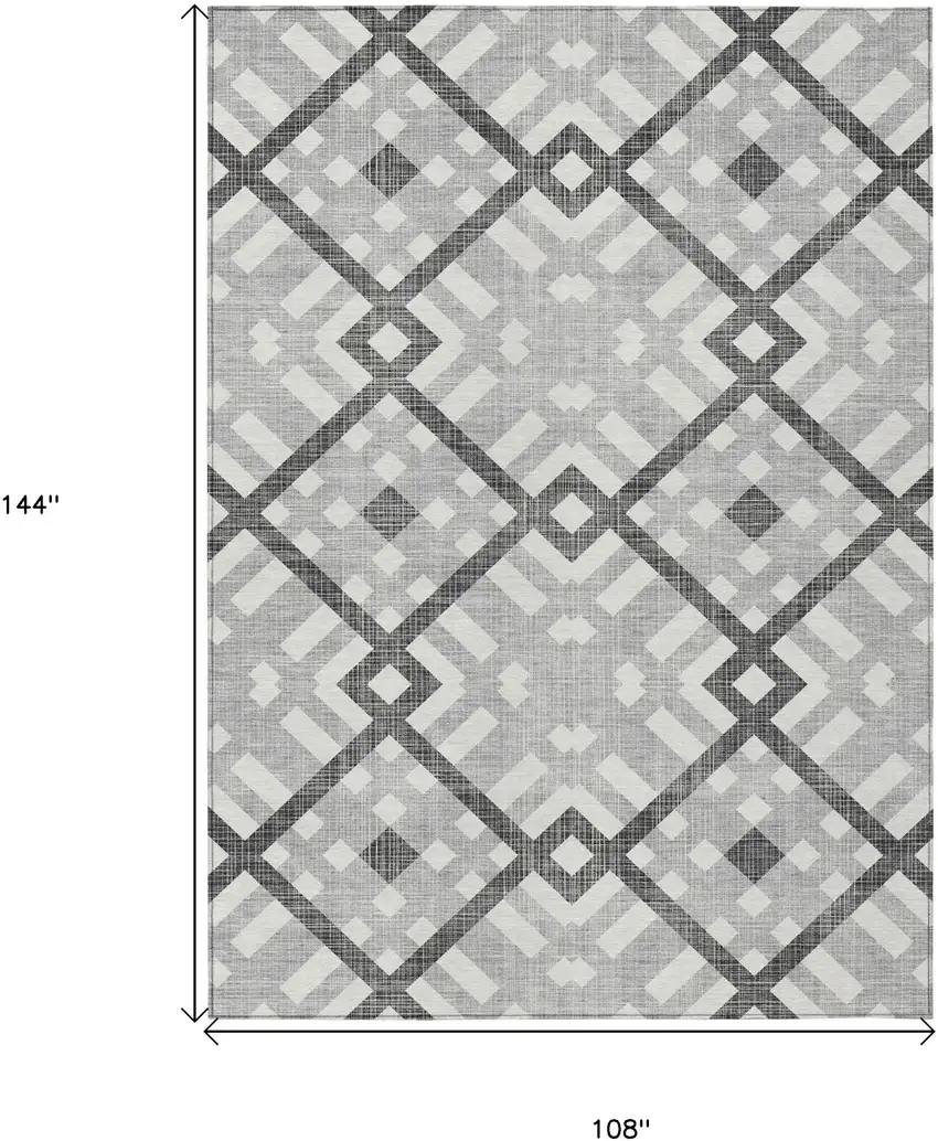 Gray Charcoal And Ivory Geometric Washable Indoor Outdoor Area Rug Photo 8