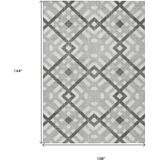 Gray Charcoal And Ivory Geometric Washable Indoor Outdoor Area Rug Photo 8