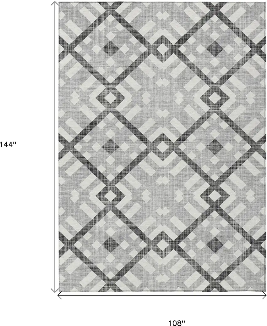 Gray Charcoal And Ivory Geometric Washable Indoor Outdoor Area Rug Photo 8