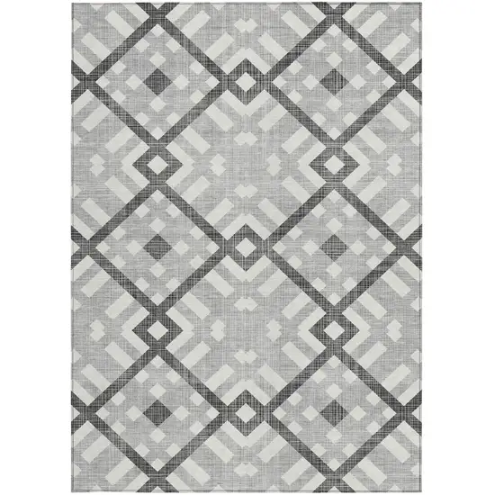 Gray Charcoal And Ivory Geometric Washable Indoor Outdoor Area Rug Photo 3