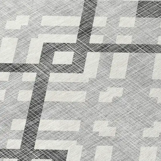 Gray Charcoal And Ivory Geometric Washable Indoor Outdoor Area Rug Photo 6