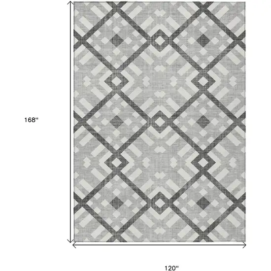 Gray Charcoal And Ivory Geometric Washable Indoor Outdoor Area Rug Photo 3