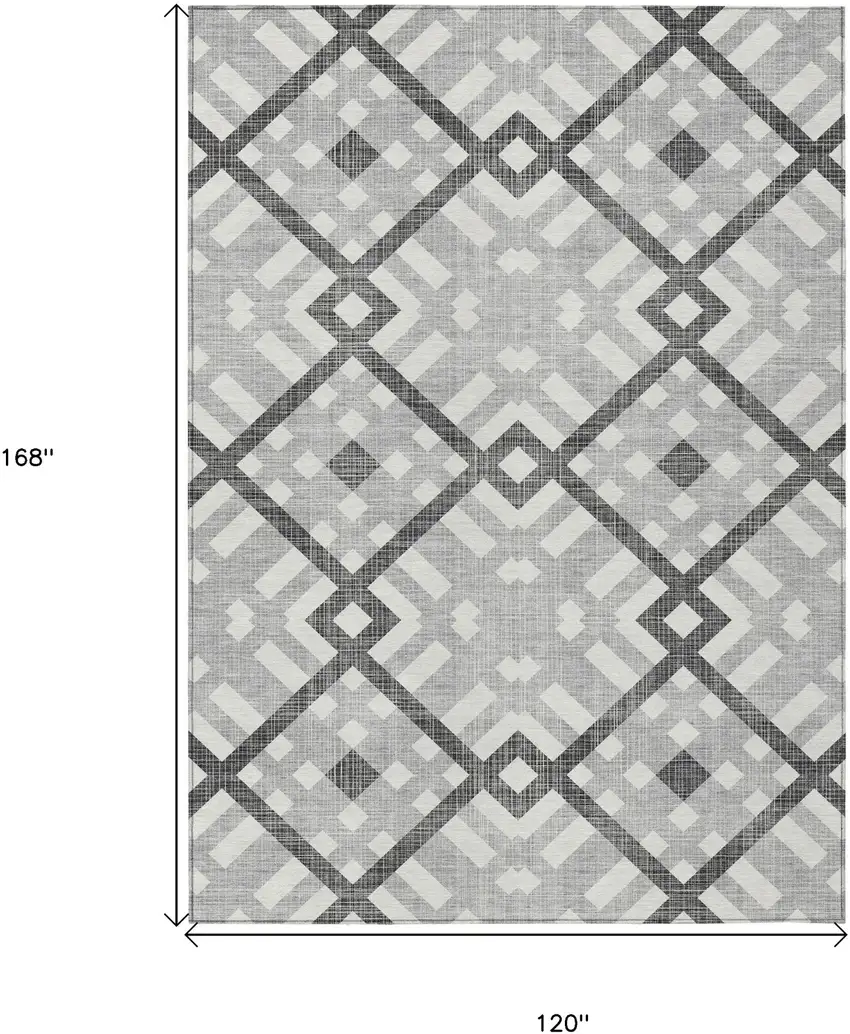 Gray Charcoal And Ivory Geometric Washable Indoor Outdoor Area Rug Photo 3